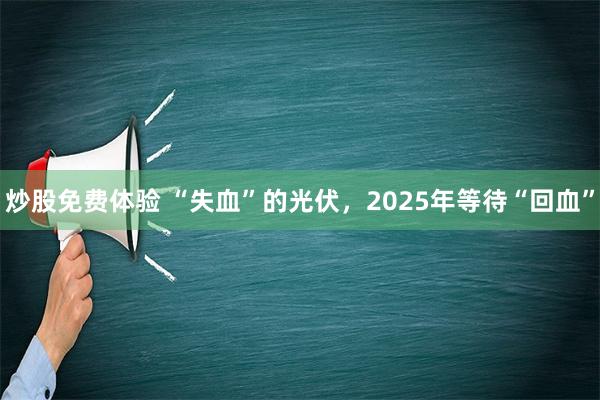 炒股免费体验 “失血”的光伏，2025年等待“回血”