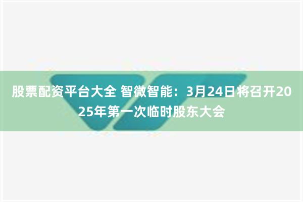 股票配资平台大全 智微智能：3月24日将召开2025年第一次临时股东大会